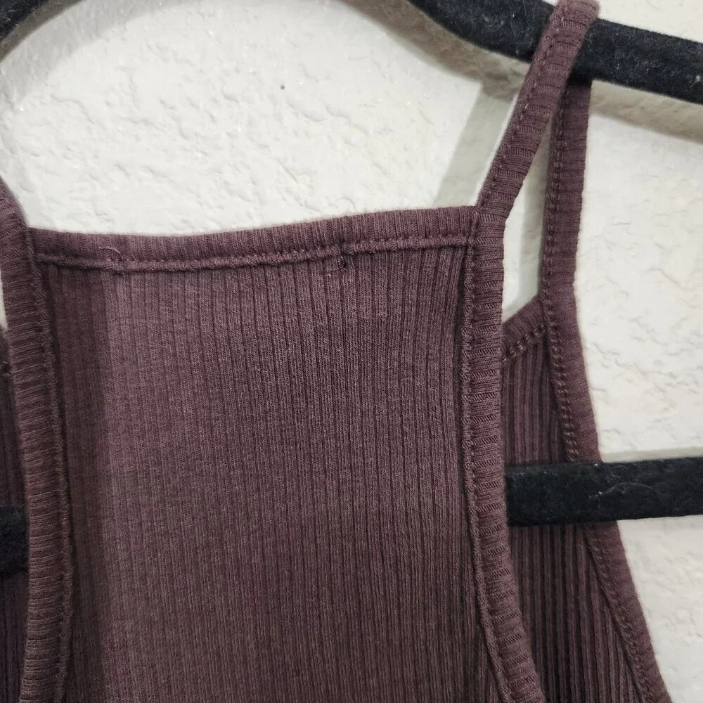 Ambiance Tank Top Womens Small Brown Ribbed Cotton Blend Stretchy